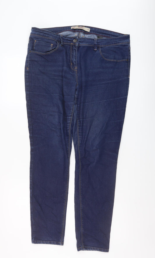 NEXT Womens Blue Cotton Skinny Jeans Size 16 L30 in Regular Button