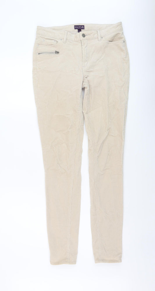 Long Tall Sally Womens Beige Cotton Trousers Size 10 L32 in Regular Button