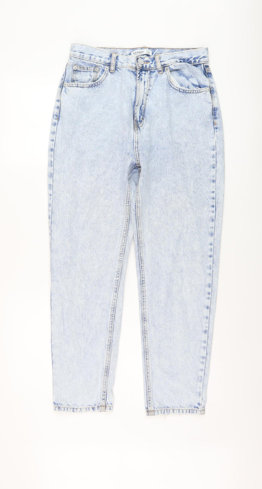 Pull&Bear Womens Blue Cotton Mom Jeans Size 10 L27 in Regular Button