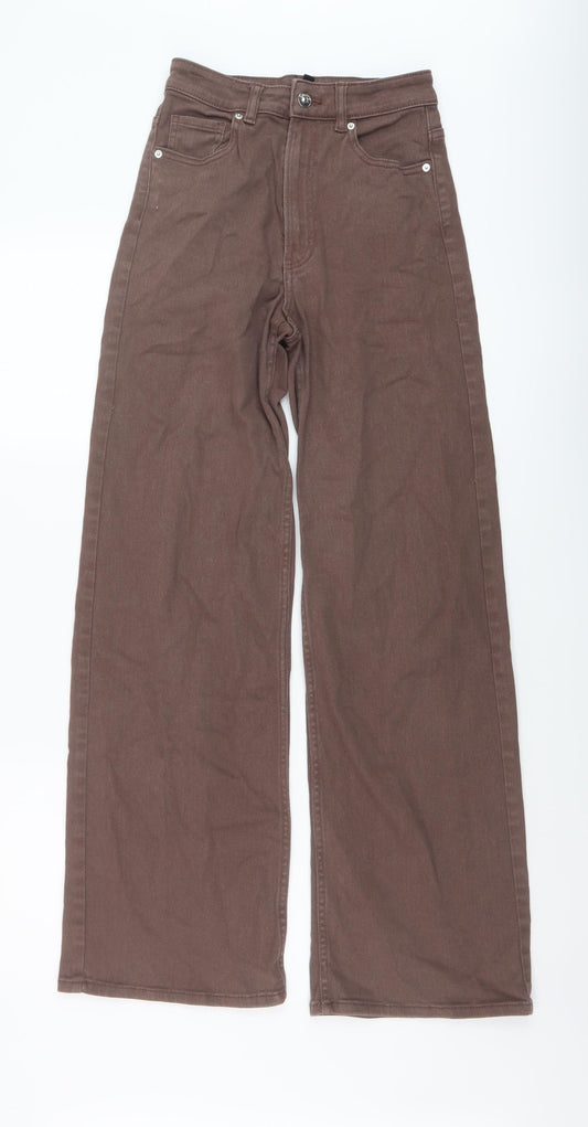 H&M Womens Brown Cotton Wide-Leg Jeans Size 6 L30 in Regular Button