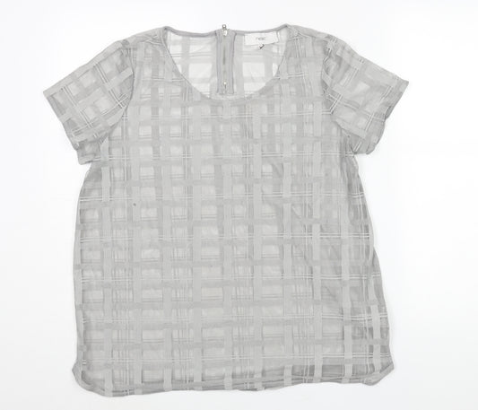 NEXT Womens Grey Check Polyester Basic Blouse Size 16 Round Neck - Semi Sheer