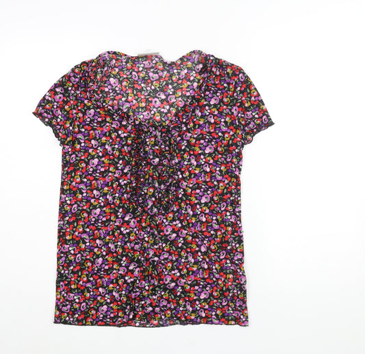 Wallis Womens Multicoloured Floral Polyester Basic Blouse Size 12 Scoop Neck - Frill