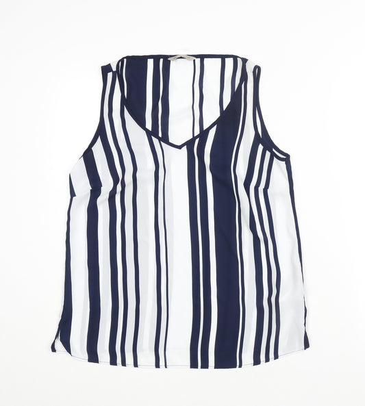 Marks and Spencer Womens Blue Striped Polyester Camisole Blouse Size 12 V-Neck