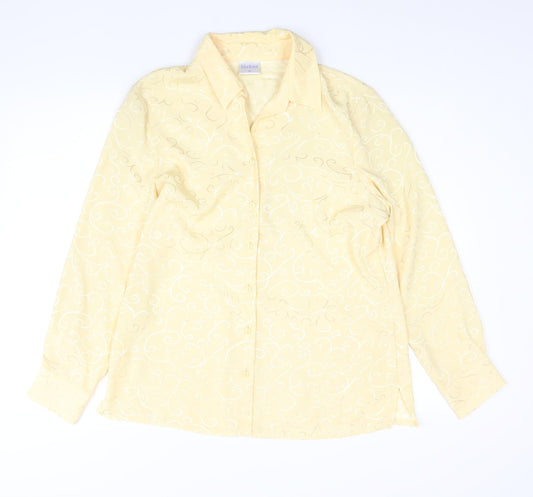 Mackays Womens Yellow Geometric Polyester Basic Blouse Size 16 Collared