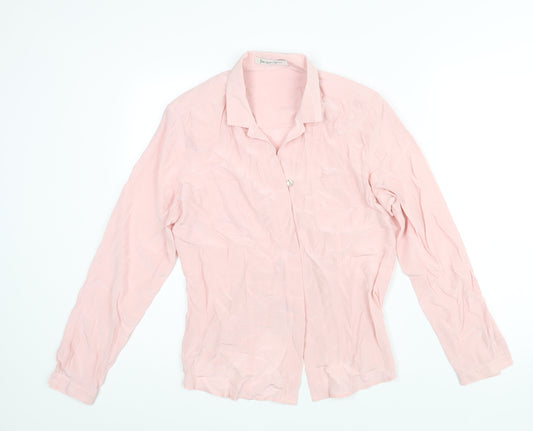 Jacques Vert Womens Pink Silk Basic Blouse Size 12 Collared - Shoulder Pads