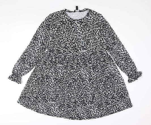 New Look Womens Black Animal Print Polyester A-Line Size 10 Round Neck Pullover - Leopard Print