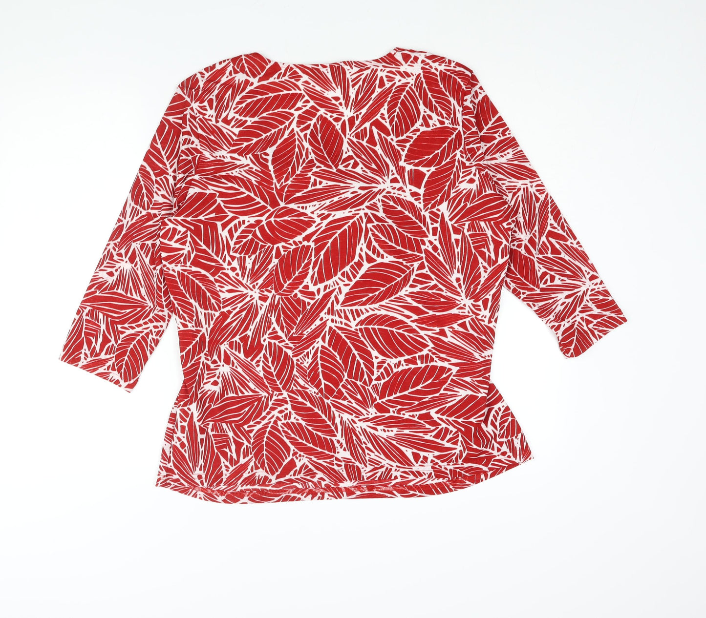 Bonmarché Womens Red Geometric Polyester Basic Blouse Size L Square Neck - Layered Tie Leaf Print