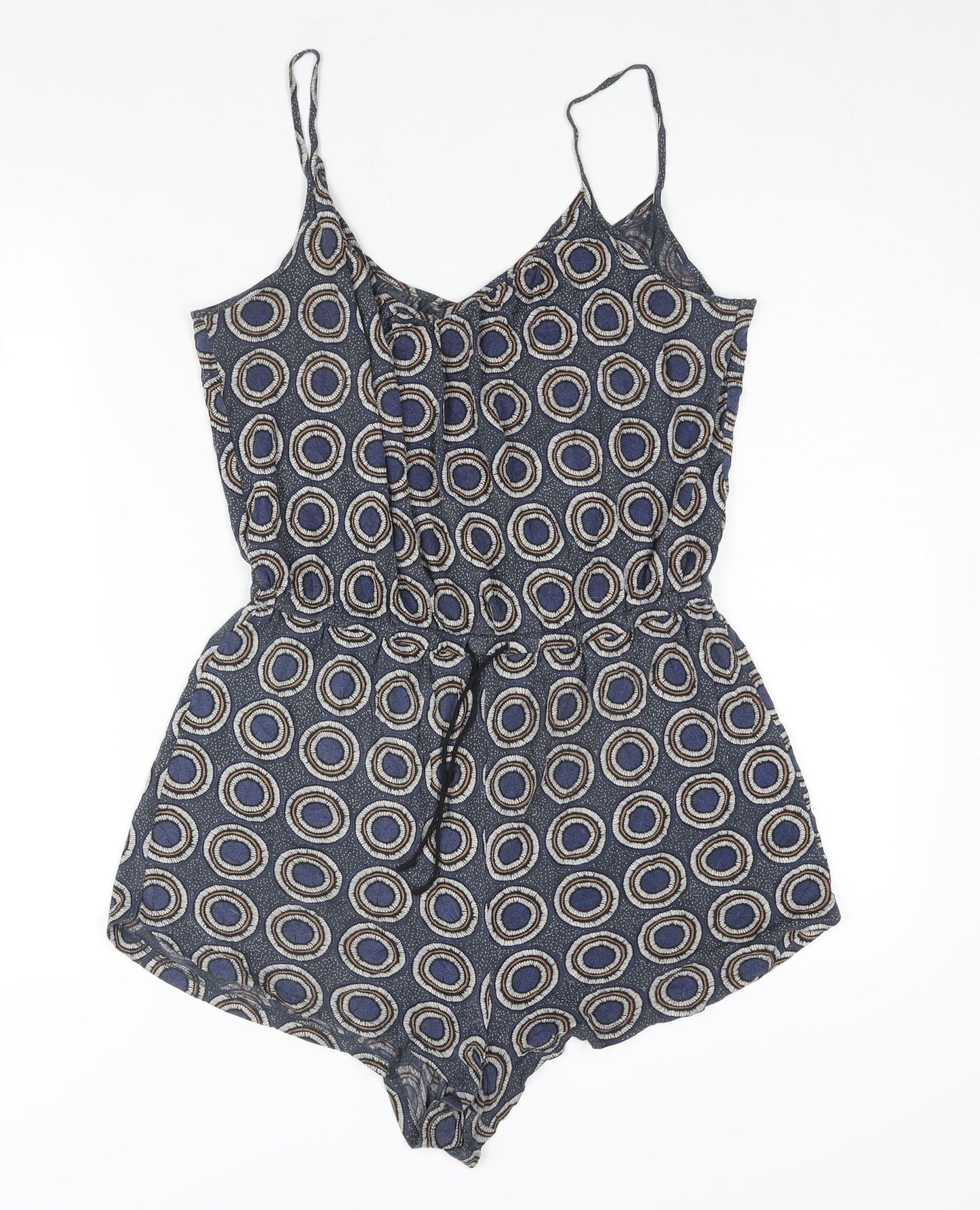 H&M Womens Blue Geometric Viscose Playsuit One-Piece Size S Pullover - Drawstring Waist