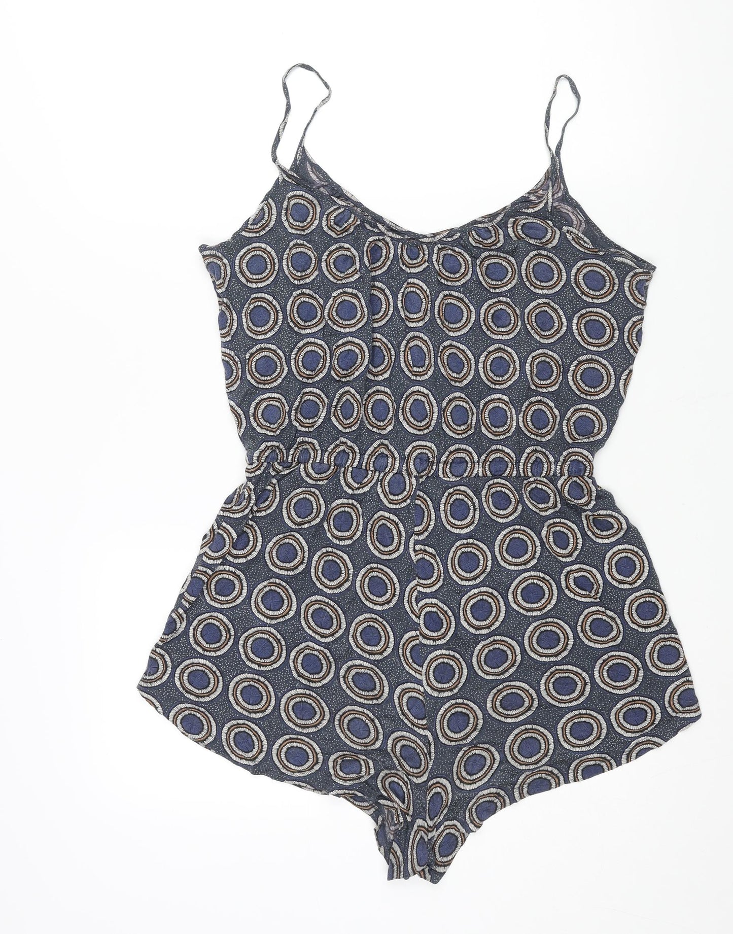 H&M Womens Blue Geometric Viscose Playsuit One-Piece Size S Pullover - Drawstring Waist