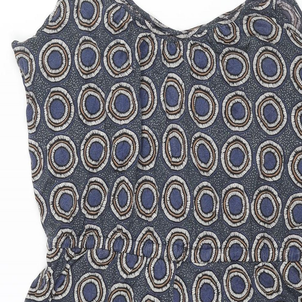 H&M Womens Blue Geometric Viscose Playsuit One-Piece Size S Pullover - Drawstring Waist