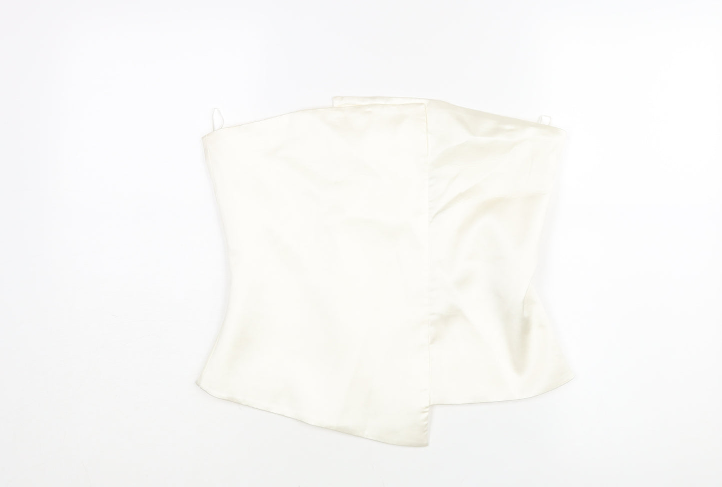 Zara Womens Ivory Polyester Cropped Blouse Size L Square Neck - Corset Style