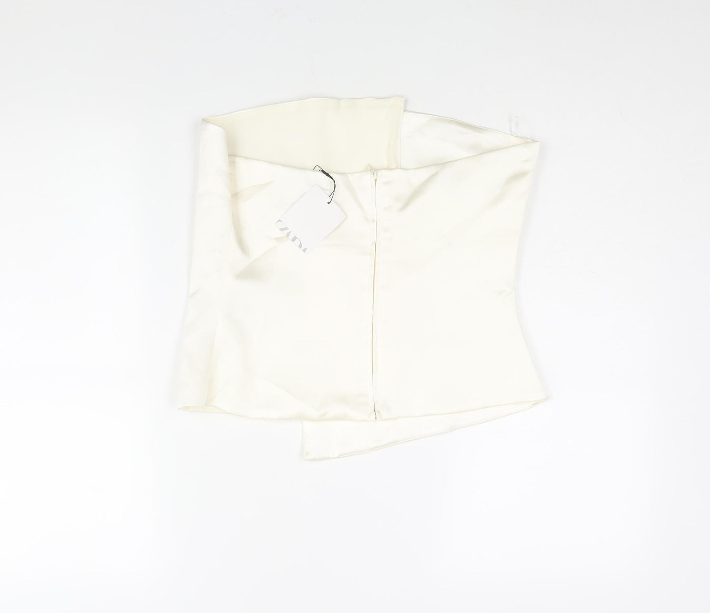 Zara Womens Ivory Polyester Cropped Blouse Size L Square Neck - Corset Style