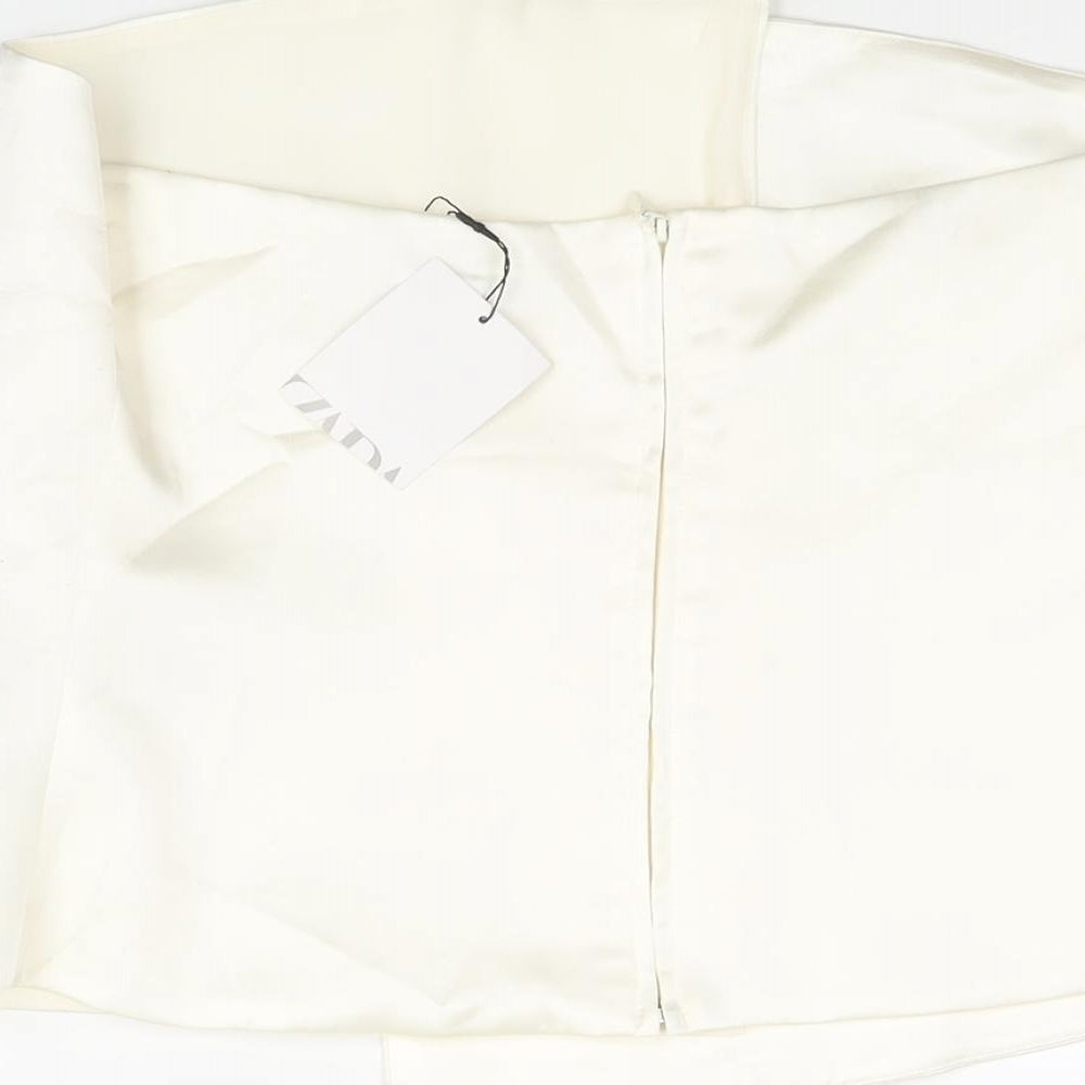 Zara Womens Ivory Polyester Cropped Blouse Size L Square Neck - Corset Style