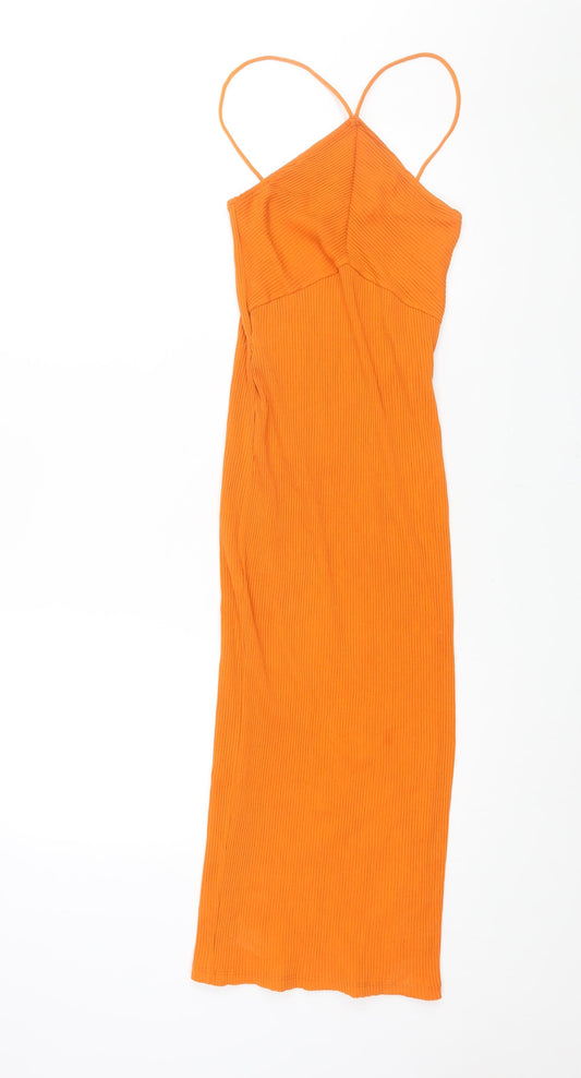 Zara Womens Orange Polyester Bodycon Size S Halter Pullover