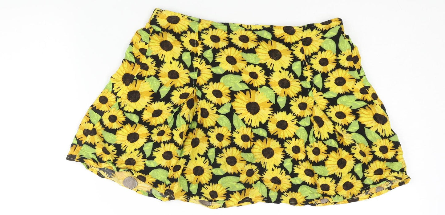 Divided by H&M Womens Yellow Floral Viscose Mini Skirt Size 10 - Elasticated Waist