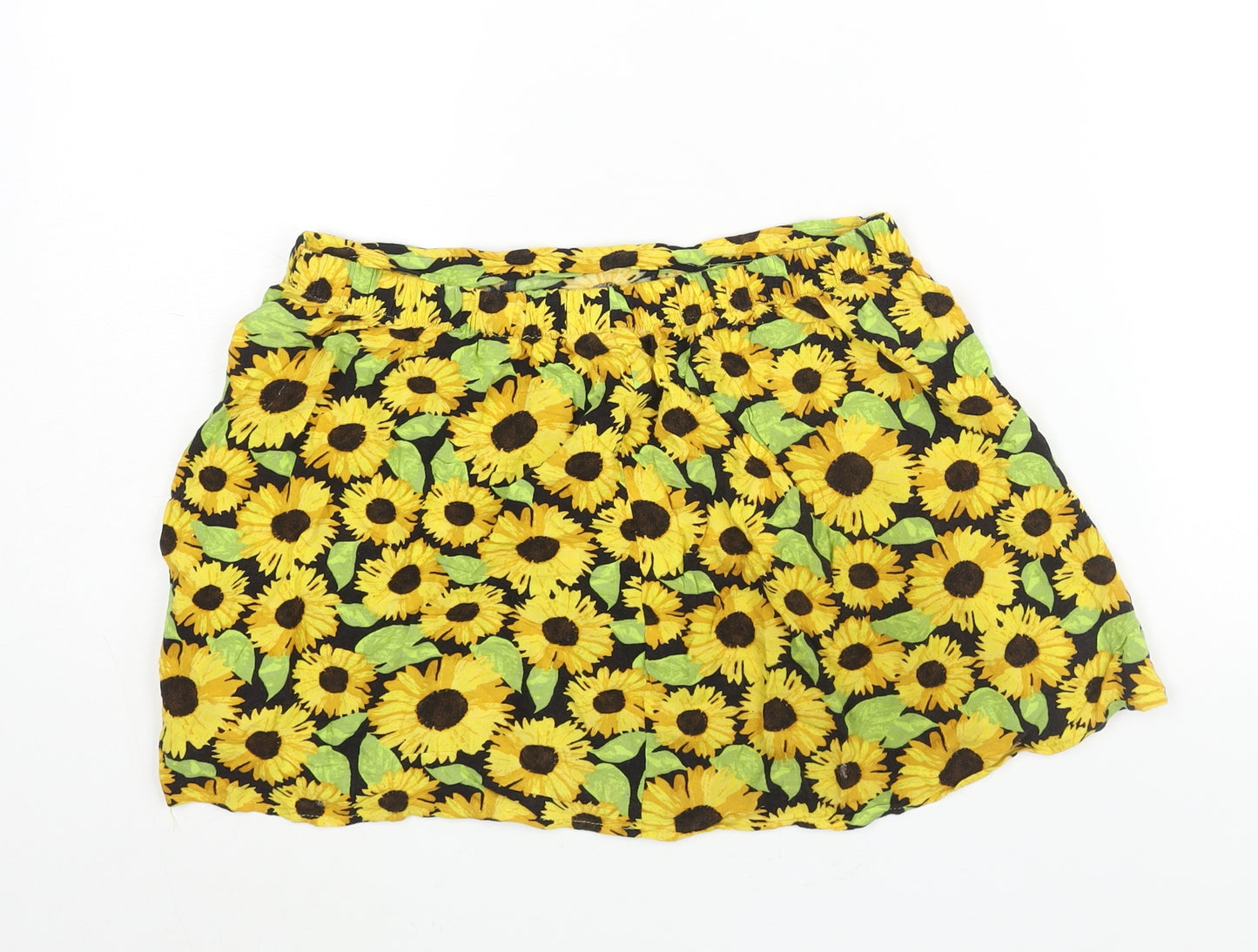 Divided by H&M Womens Yellow Floral Viscose Mini Skirt Size 10 - Elasticated Waist