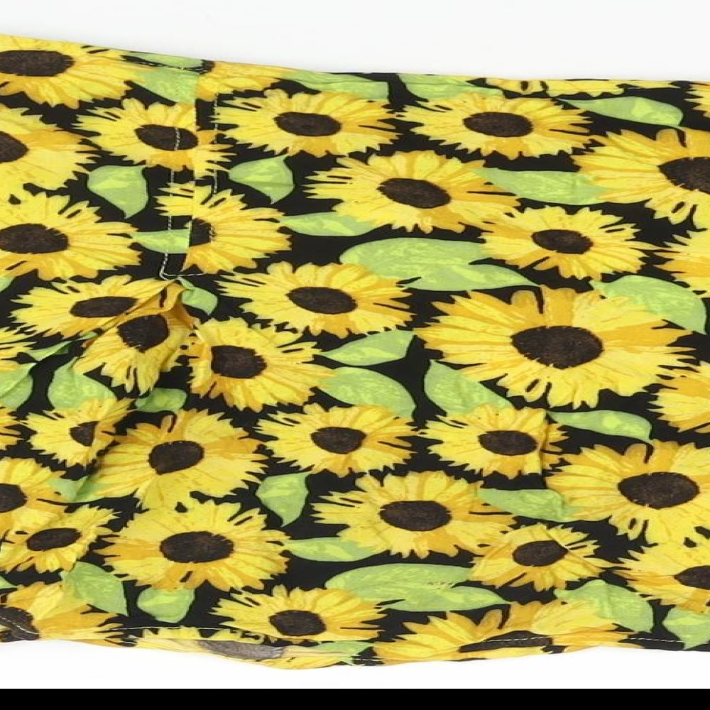 Divided by H&M Womens Yellow Floral Viscose Mini Skirt Size 10 - Elasticated Waist