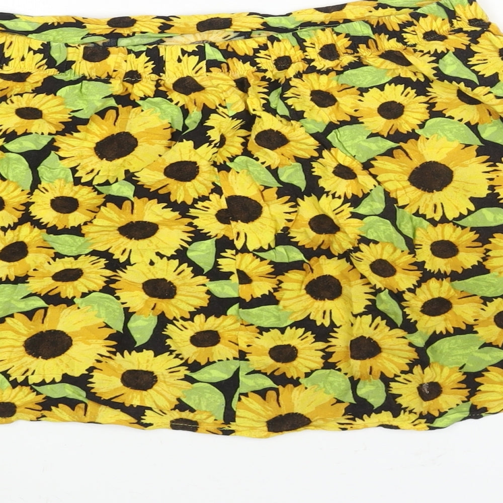 Divided by H&M Womens Yellow Floral Viscose Mini Skirt Size 10 - Elasticated Waist