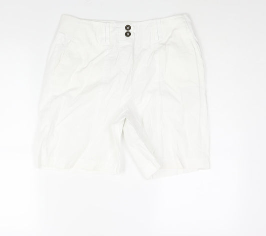 Bonmarché Womens White Cotton Basic Shorts Size 14 L7 in Regular Pull On - Elasticated Waist