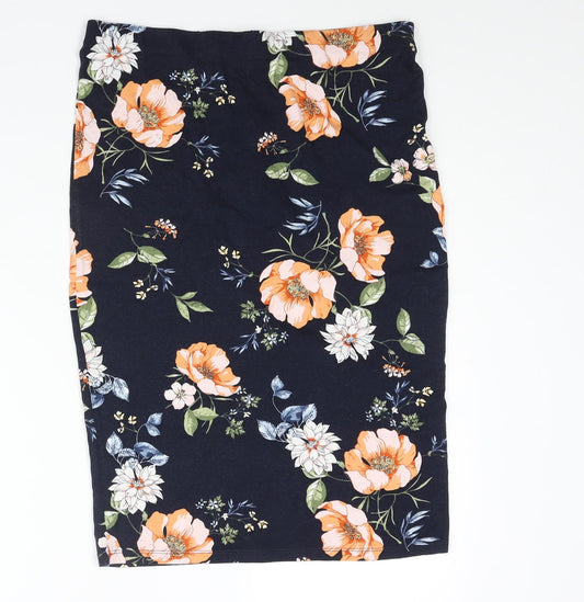 Dorothy Perkins Womens Blue Floral Viscose Straight & Pencil Skirt Size 14