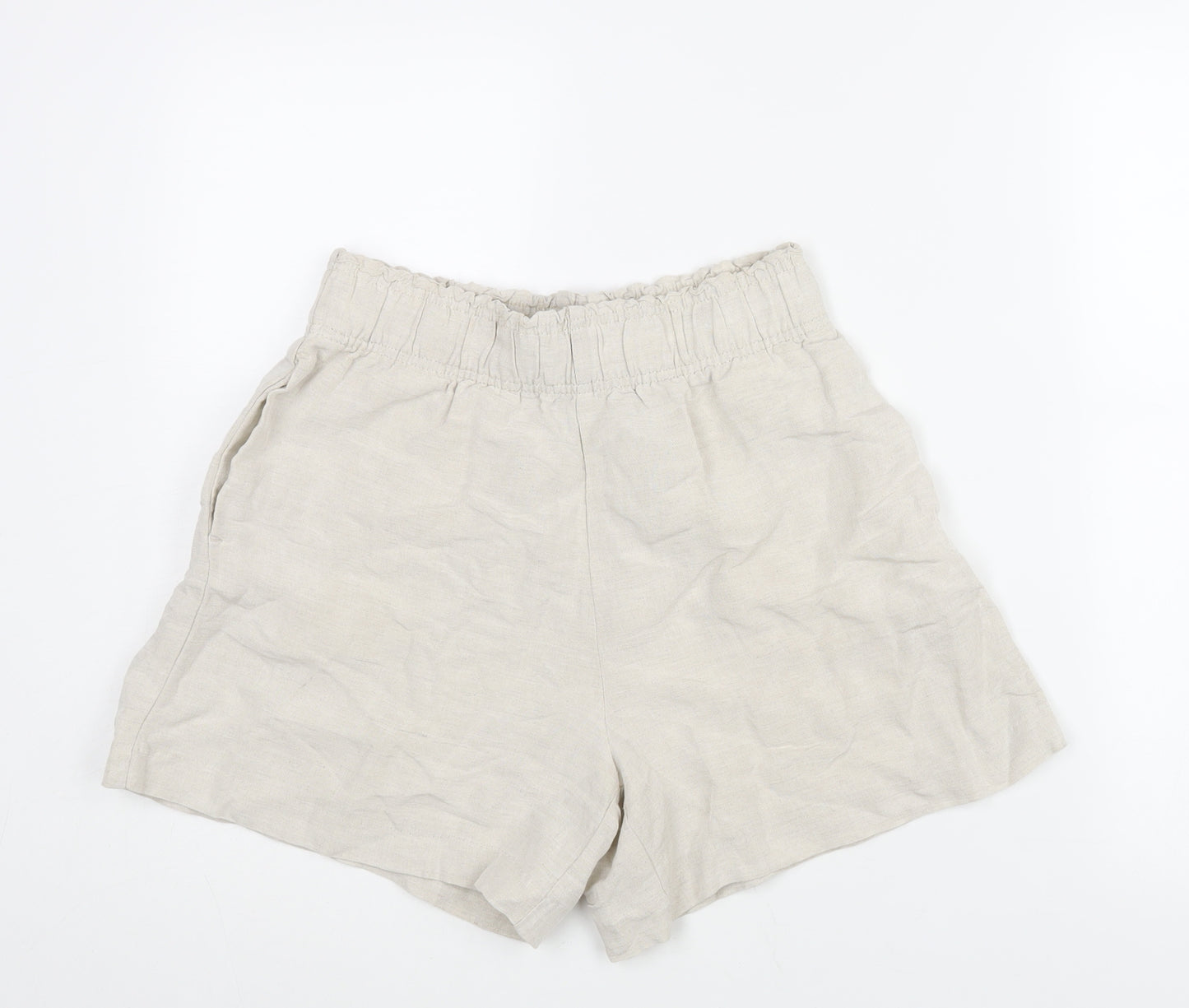 H&M Womens Beige Vinyl Paperbag Shorts Size S L4 in Regular Pull On