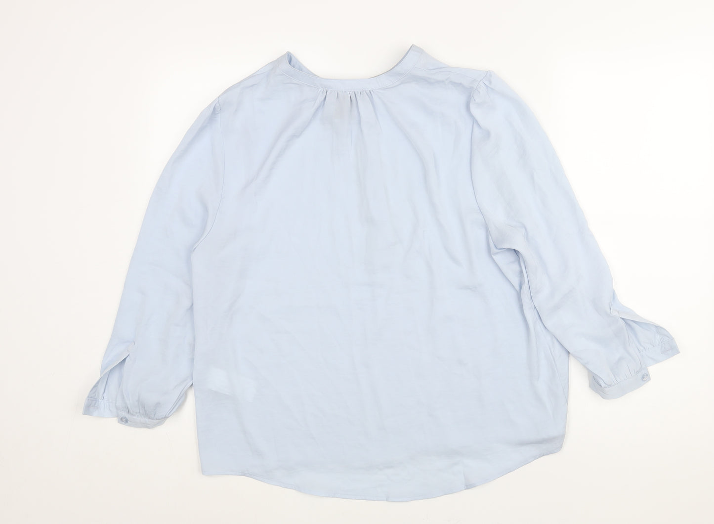 DKNY Womens Blue Polyester Basic Blouse Size L Round Neck