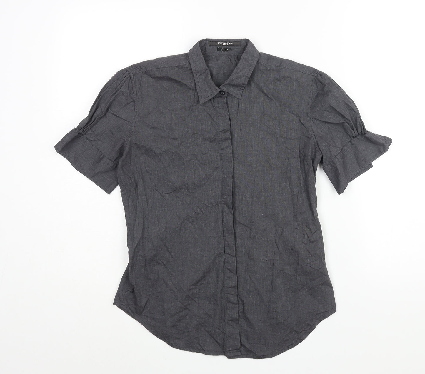 Kevingston Womens Black Cotton Basic Button-Up Size 8 Collared