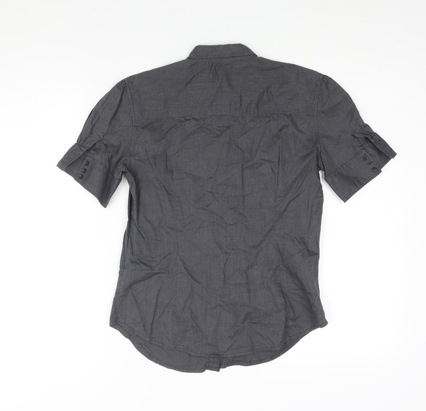 Kevingston Womens Black Cotton Basic Button-Up Size 8 Collared