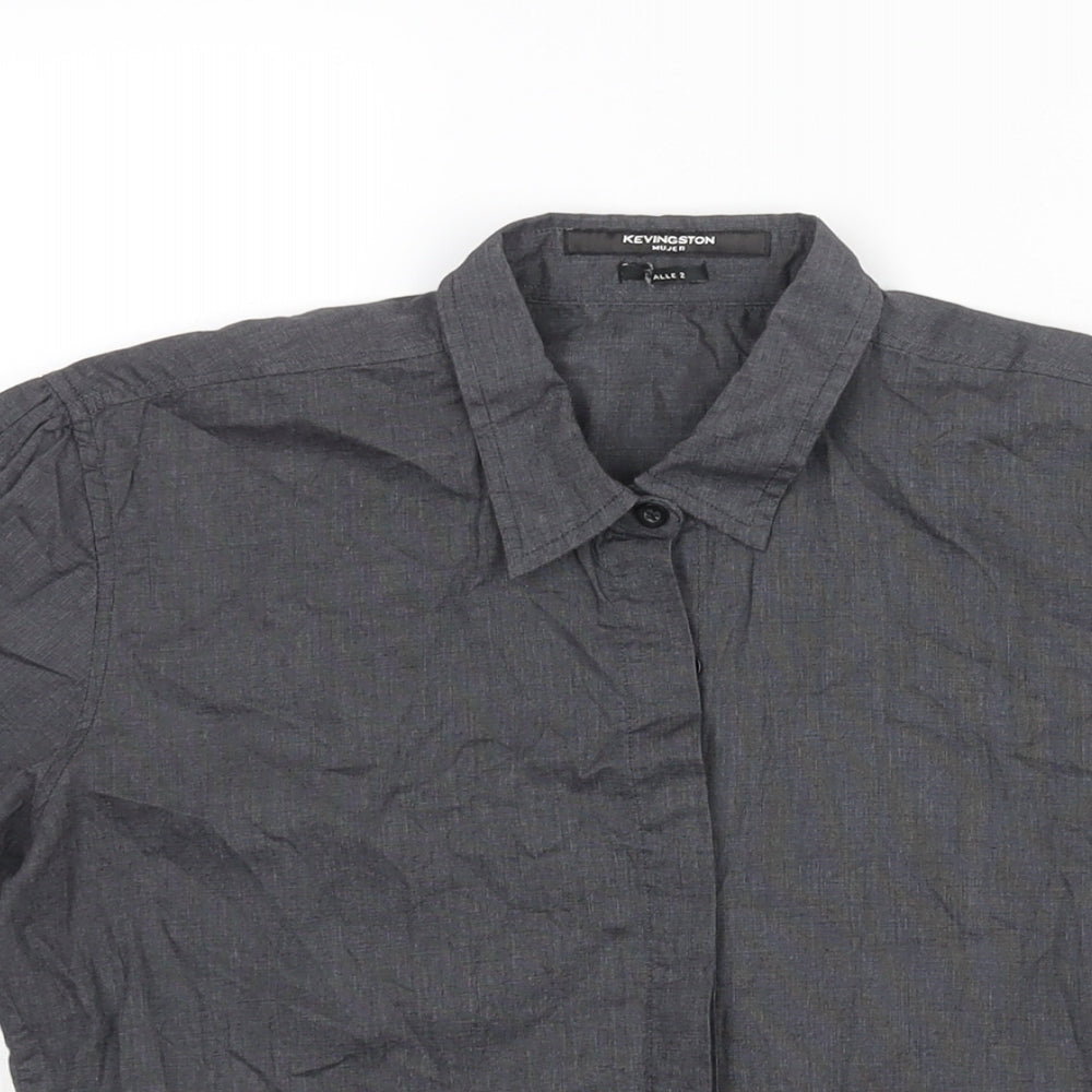 Kevingston Womens Black Cotton Basic Button-Up Size 8 Collared