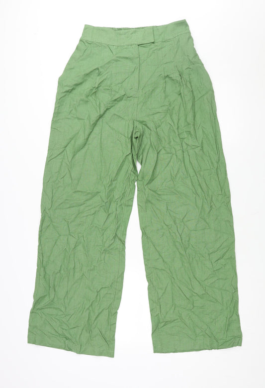 Unfolded Womens Green Viscose Trousers Size 12 L30 in Regular Zip