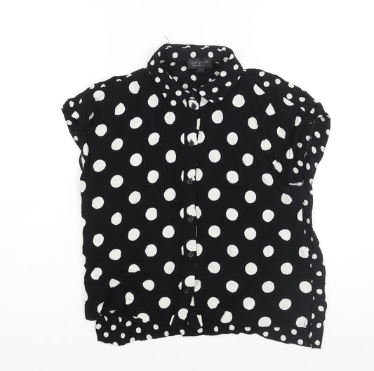 Topshop Womens Black Polka Dot Viscose Basic Button-Up Size 8 Collared