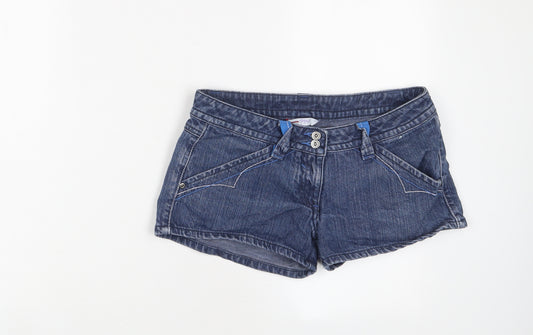 Papaya Womens Blue Cotton Hot Pants Shorts Size 8 Regular Zip