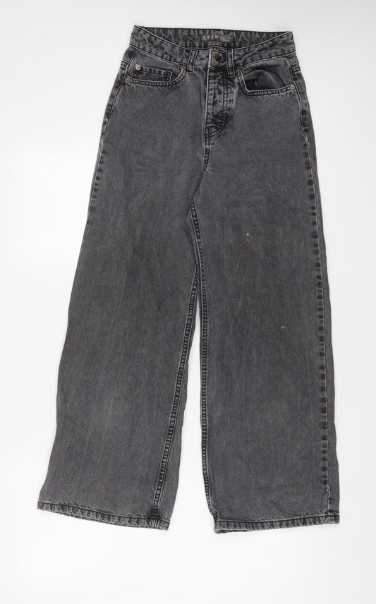 Denim & Co. Womens Grey Cotton Wide-Leg Jeans Size 6 L26 in Regular Zip