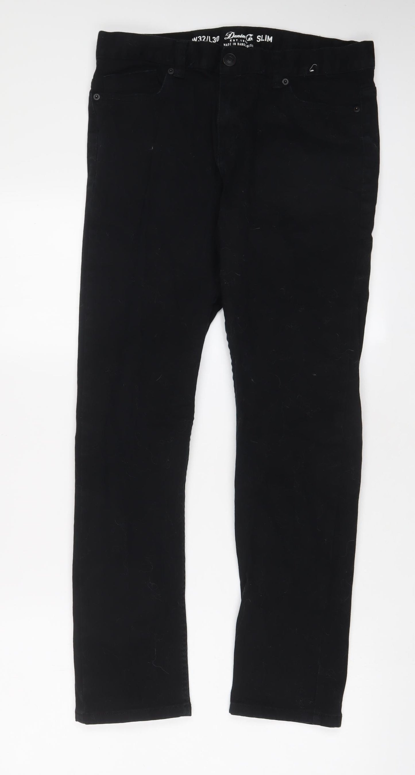 Denim & Co. Mens Black Cotton Straight Jeans Size 30 in L32 in Slim Zip