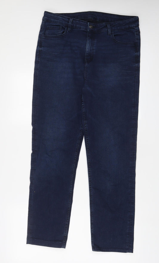 Marks and Spencer Womens Blue Cotton Straight Jeans Size 16 L30 in Regular Zip