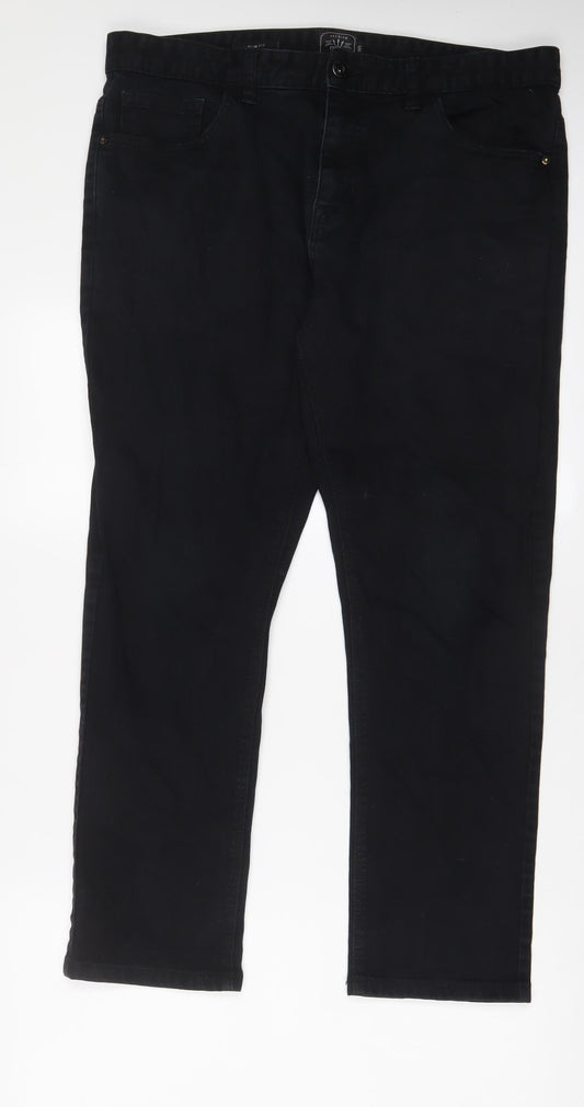 NEXT Mens Black Cotton Straight Jeans Size 36 in L29 in Slim Zip - Short Leg