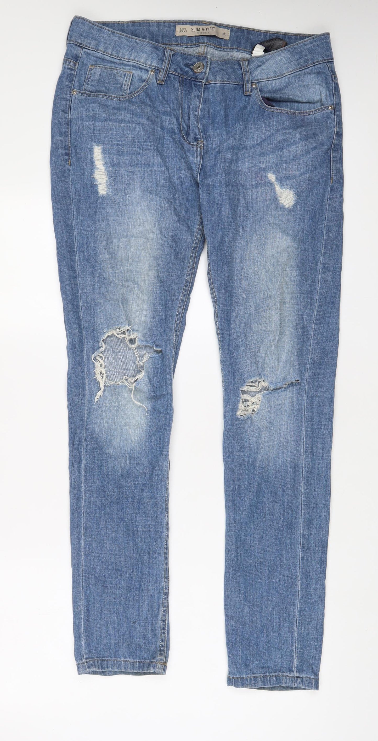 NEXT Womens Blue Cotton Boyfriend Jeans Size 10 L31 in Slim Zip