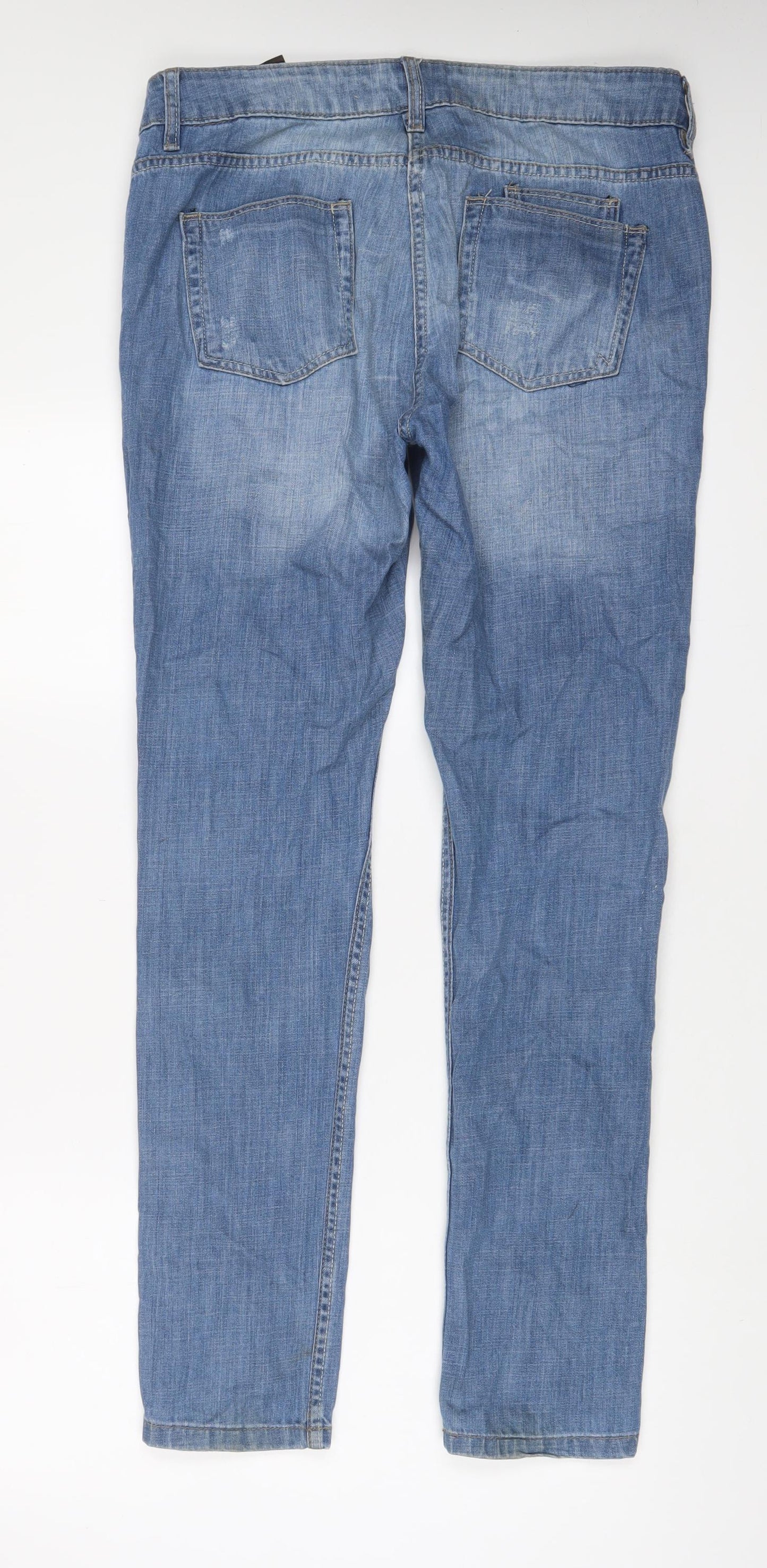 NEXT Womens Blue Cotton Boyfriend Jeans Size 10 L31 in Slim Zip