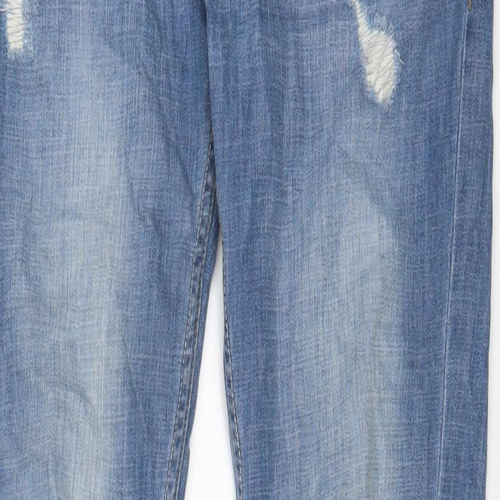 NEXT Womens Blue Cotton Boyfriend Jeans Size 10 L31 in Slim Zip