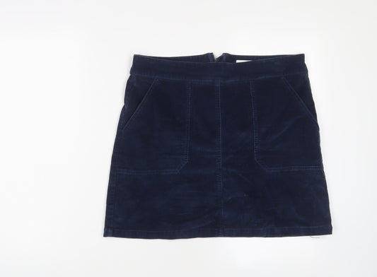 Warehouse Womens Blue Cotton A-Line Skirt Size 14 Zip