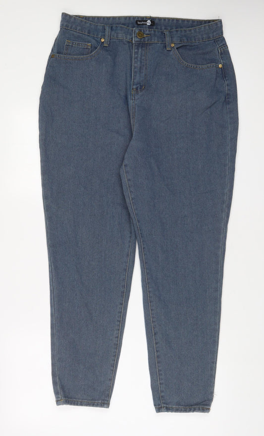 Boohoo Womens Blue Cotton Skinny Jeans Size 16 L28 in Regular Zip