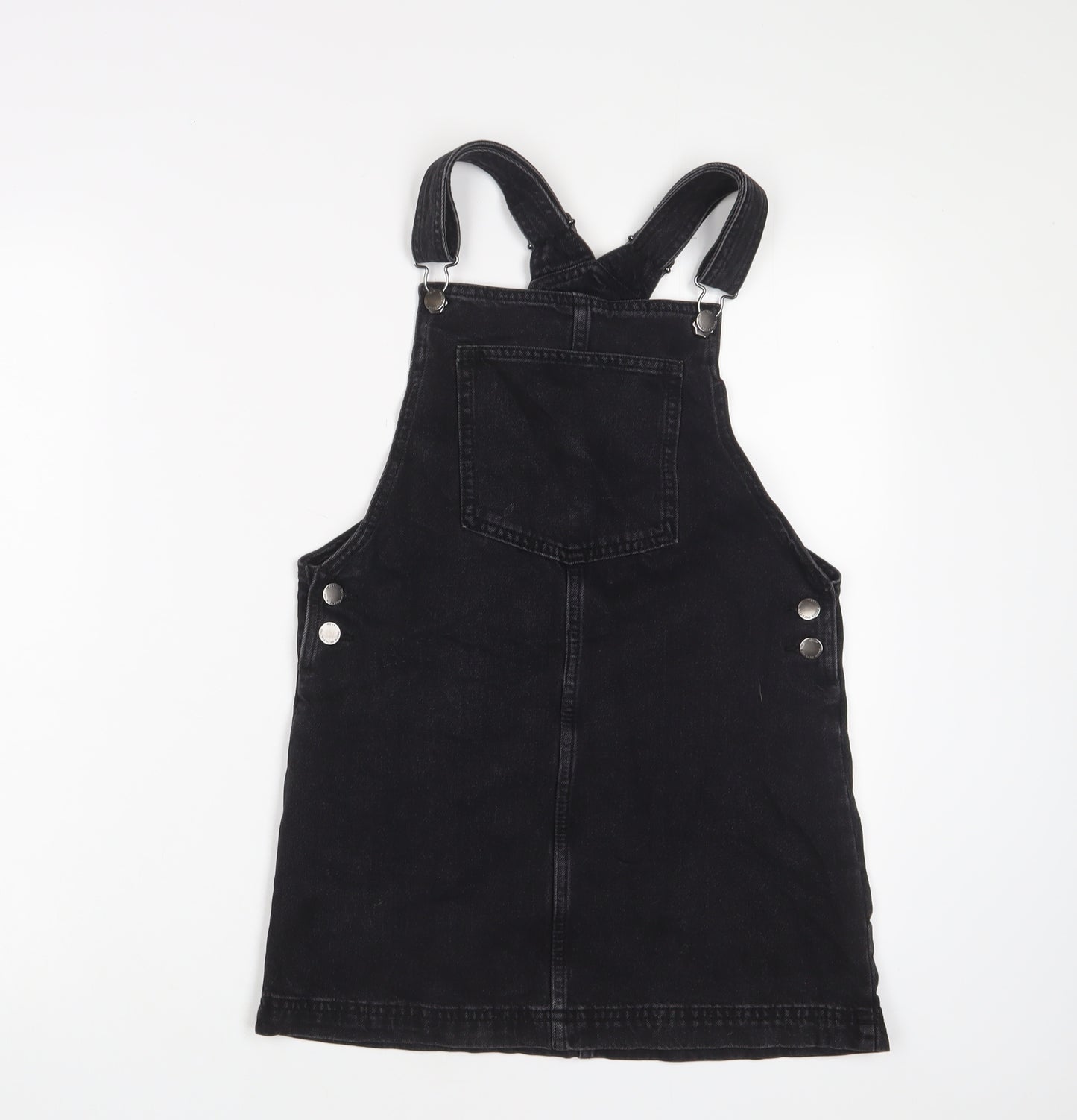 NEXT Girls Black Cotton Pinafore/Dungaree Dress Size 10 Years Square Neck Button