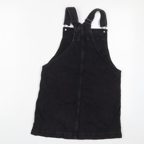 NEXT Girls Black Cotton Pinafore/Dungaree Dress Size 10 Years Square Neck Button