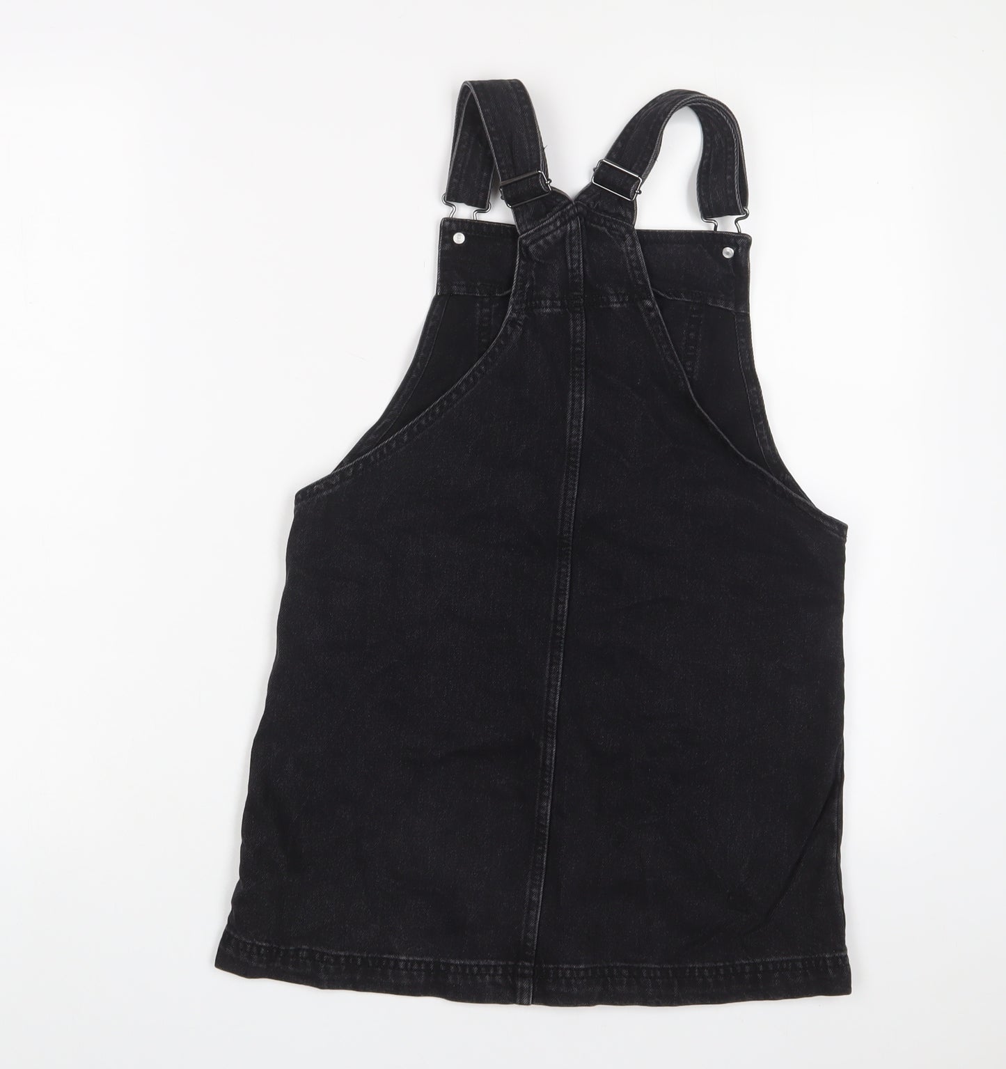 NEXT Girls Black Cotton Pinafore/Dungaree Dress Size 10 Years Square Neck Button