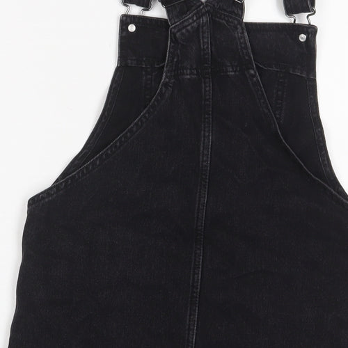 NEXT Girls Black Cotton Pinafore/Dungaree Dress Size 10 Years Square Neck Button