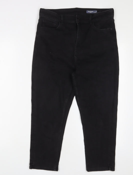 Marks and Spencer Womens Black Cotton Cropped Jeans Size 16 L22 in Regular Zip