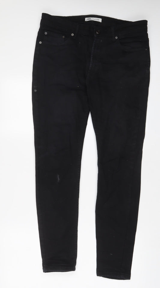 Zara Mens Black Cotton Skinny Jeans Size 32 in L30 in Regular Zip