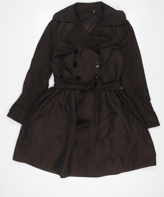 HIJKLMUVWXYZ Womens Brown Overcoat Coat Size 14 Button - Belted