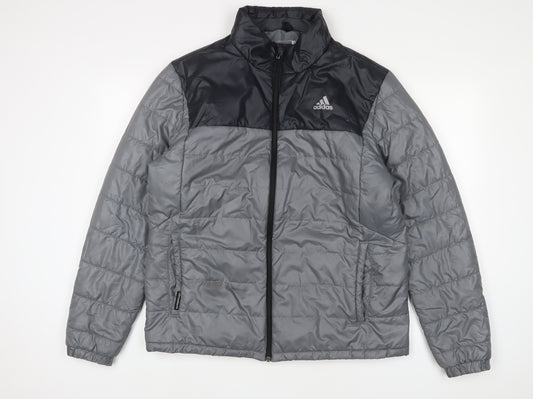 adidas Mens Grey Quilted Jacket Size L Zip - Pockets