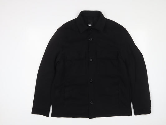 Zara Mens Black Jacket Size M Button